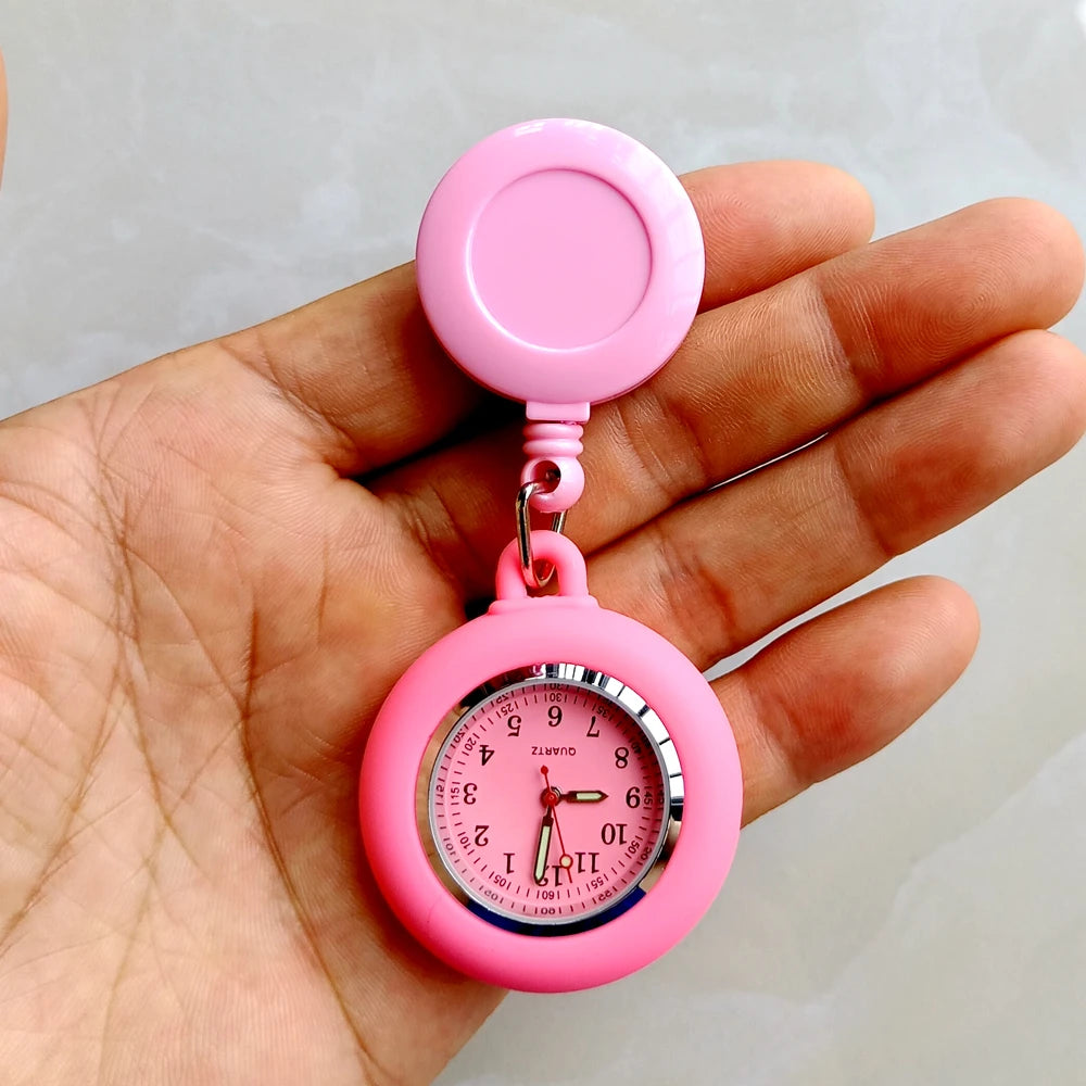 Retractable Blank Simple Nurse Doctor Hospital Pocket Watch Badge Reel Clip Hang Colourful Pendant Dress Watches Clock Quick Pick Grocers