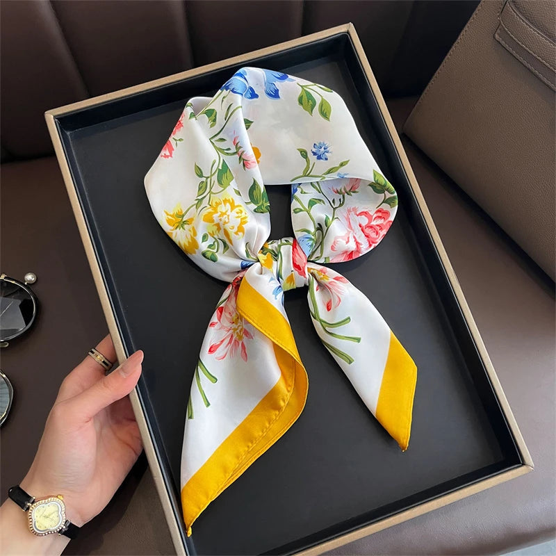 Bohemian Style Print Luxury Brand Silk Square Scarf Women Satin Shawls Neckerchief Wrap Scarves Bandana Hair Hjiab Floral Quick Pick Grocers
