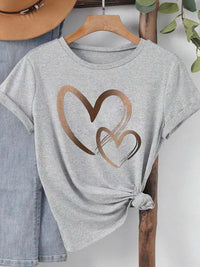 Summer New Fashion Women's Heart Printed T-shirt Trendy Casual Round Neck Top Short Sleeves Women T-shirt Women Clothing Quick Pick Grocers