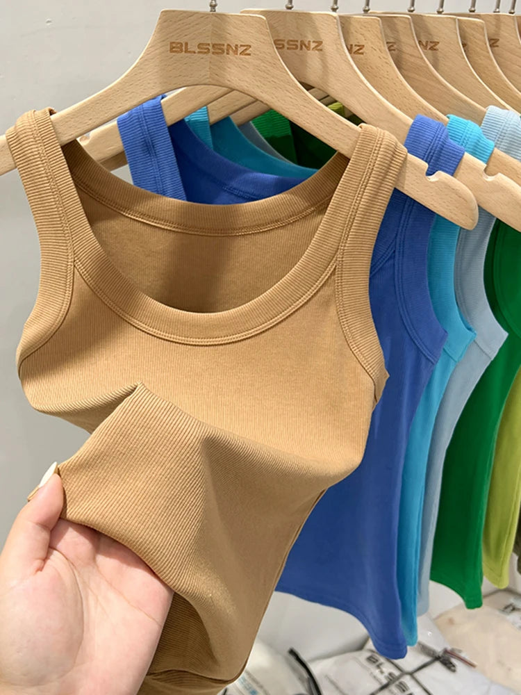 zjaiss Women Solid Round Neck Ribbed Tank Top Camisole Women 2026 Summer Basic Elastic Tank Top O Neck Solid Tank Top Quick Pick Grocers