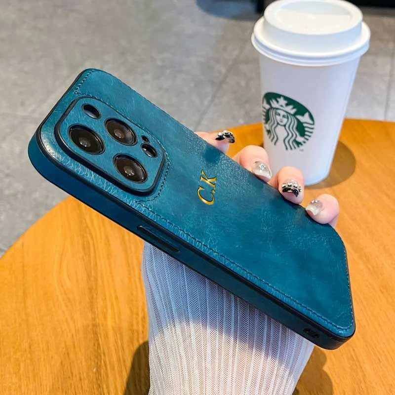 Personalized Name Classic Leather Case For iPhone 17 16 15 14 13 12 11 Pro Max 17 Air Luxury Customized Initials Engraved Cover Quick Pick Grocers