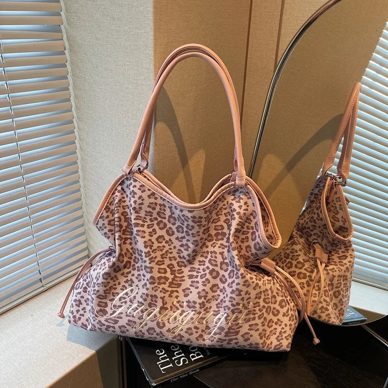 Brand Women's Shoulder Bag Y2k Fashion Sweet Polka Dot Handbag Korean Casual Versatile Leopard Print Brown Frosted Tote Bags Quick Pick Grocers