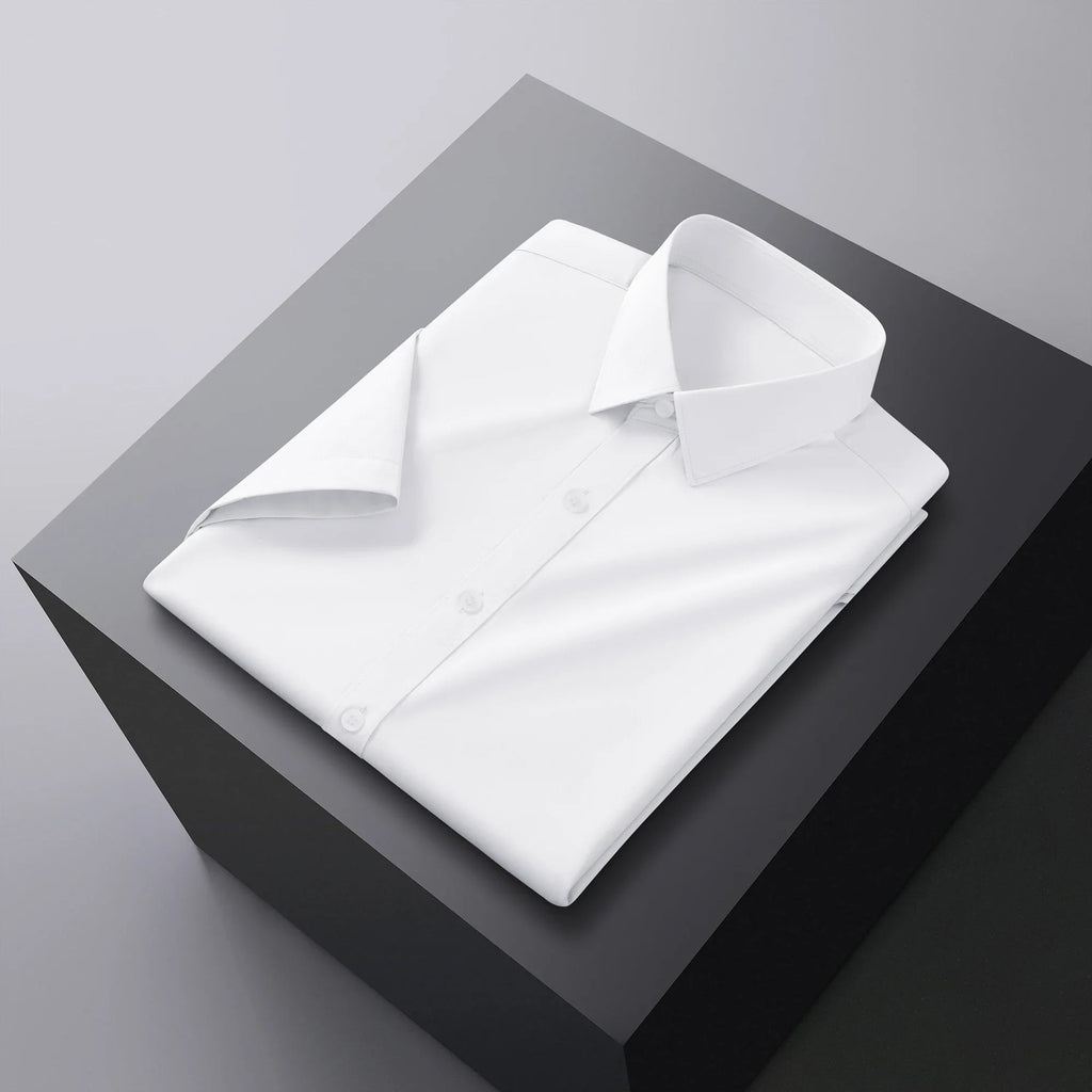 New Men's Business Casual Solid Color Short Sleeved Shirt for Summer Fashion No Ironing Comfortable and Versatile Top Quick Pick Grocers