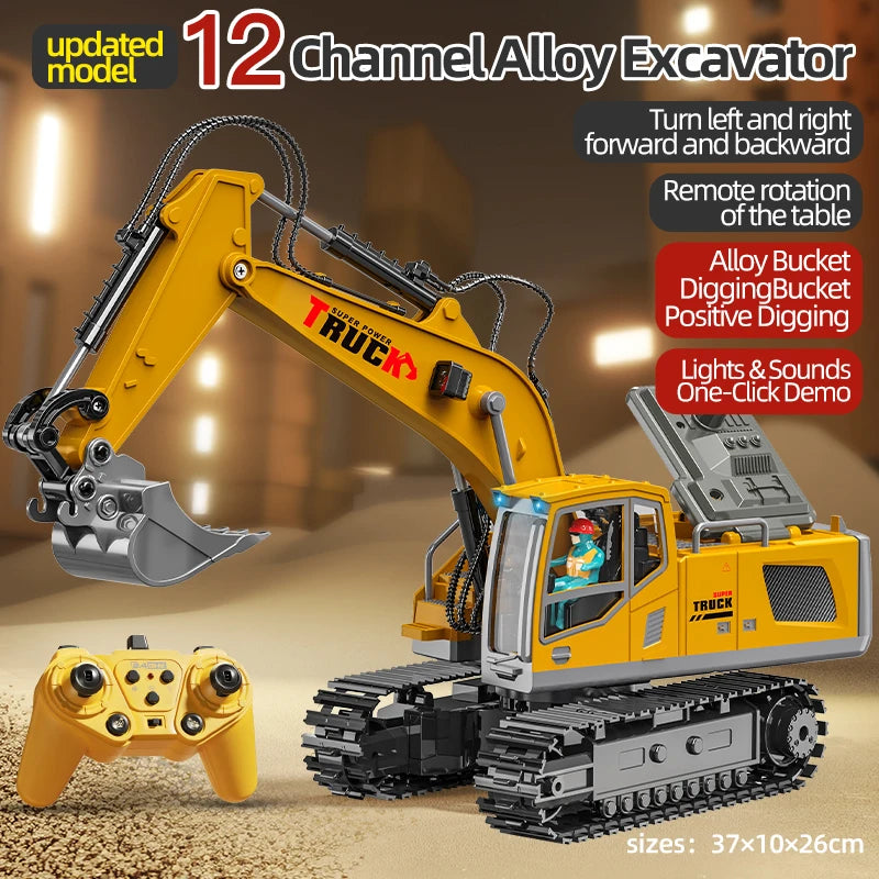 Alloy Remote Control Excavator Toy Car with Lights Sound Effect Electric Excavator Automobile Engineering Vehicle Children Gifts Econic Blanks