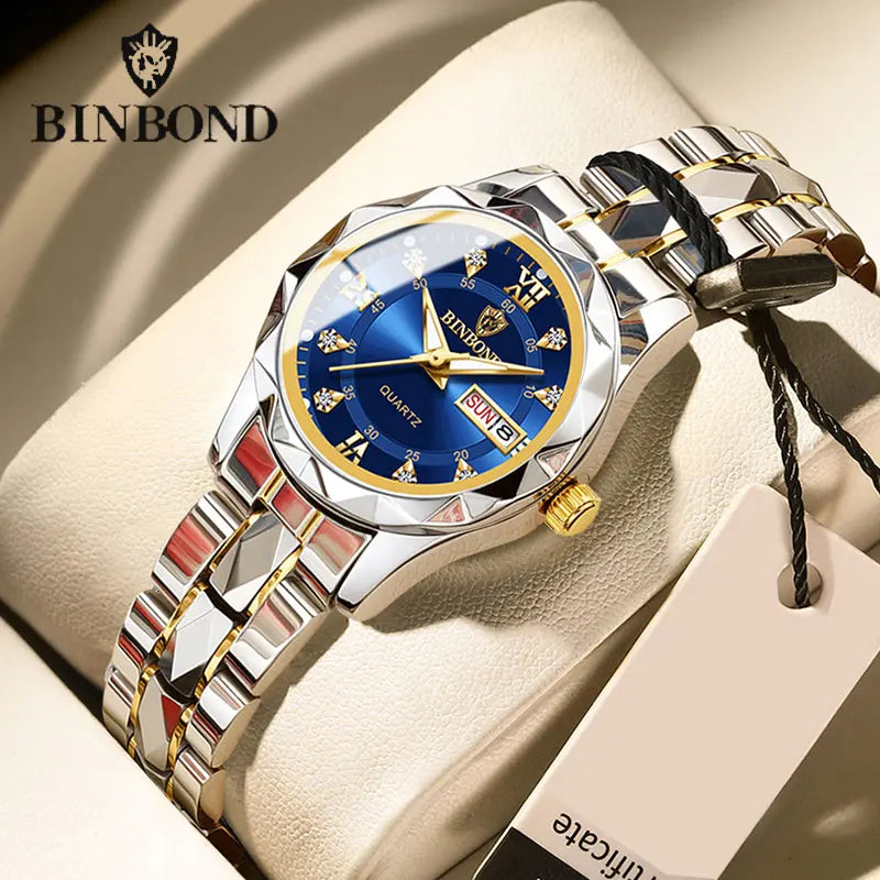 BINBOND B2521 Top Brand Luxury Fashion Business Womens Quartz Watches 30M Waterproof Week Date Clock Sport Womens Wristwatch Quick Pick Grocers