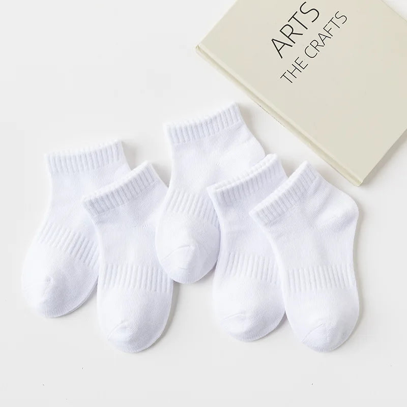 5 Pairs/Lot 2023 New Summer Children Socks Cotton Kids Fashion Black White Gray For 1-12 Years Teen Student Baby Girl Boy Socks Quick Pick Grocers