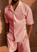 Spring/Summer suit Solid color corduroy shorts sleeve shirt and shorts stretch beach casual suit Quick Pick Grocers