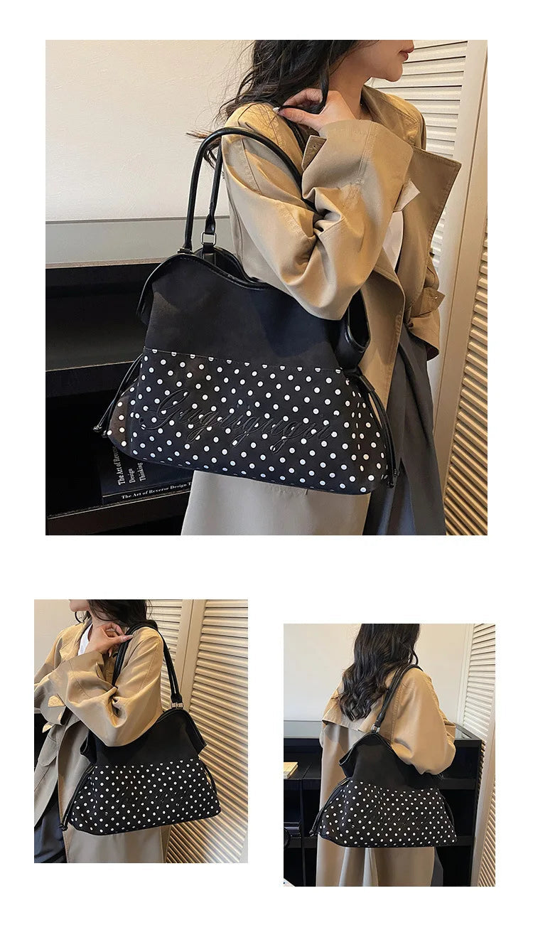 Brand Women's Shoulder Bag Y2k Fashion Sweet Polka Dot Handbag Korean Casual Versatile Leopard Print Brown Frosted Tote Bags Quick Pick Grocers