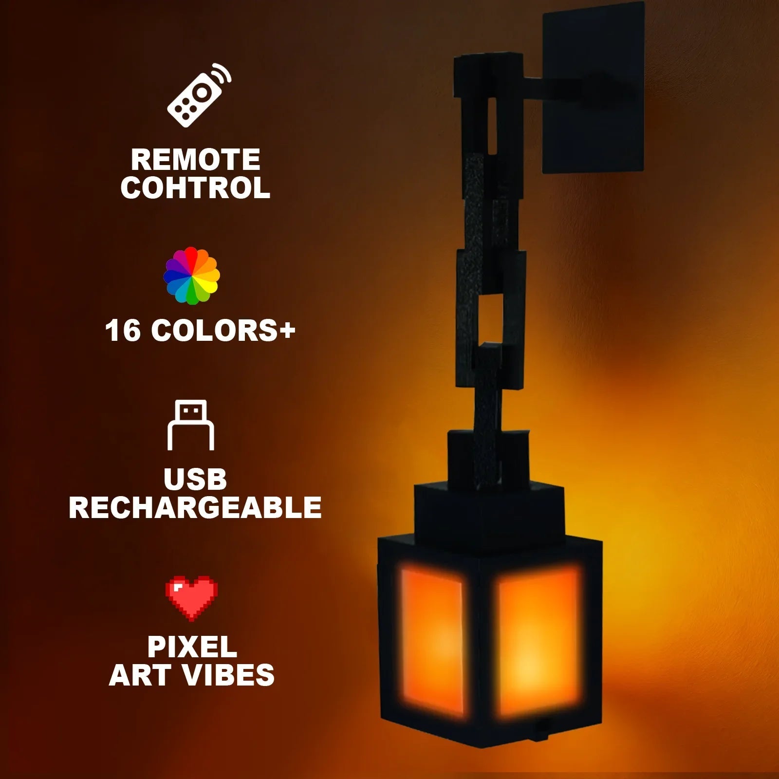 2026 Pixel Style Night Light Portable Lantern Tabletop Ornament 16 Colors RGB Remote DIY Interior Decoration Atmosphere Light Quick Pick Grocers