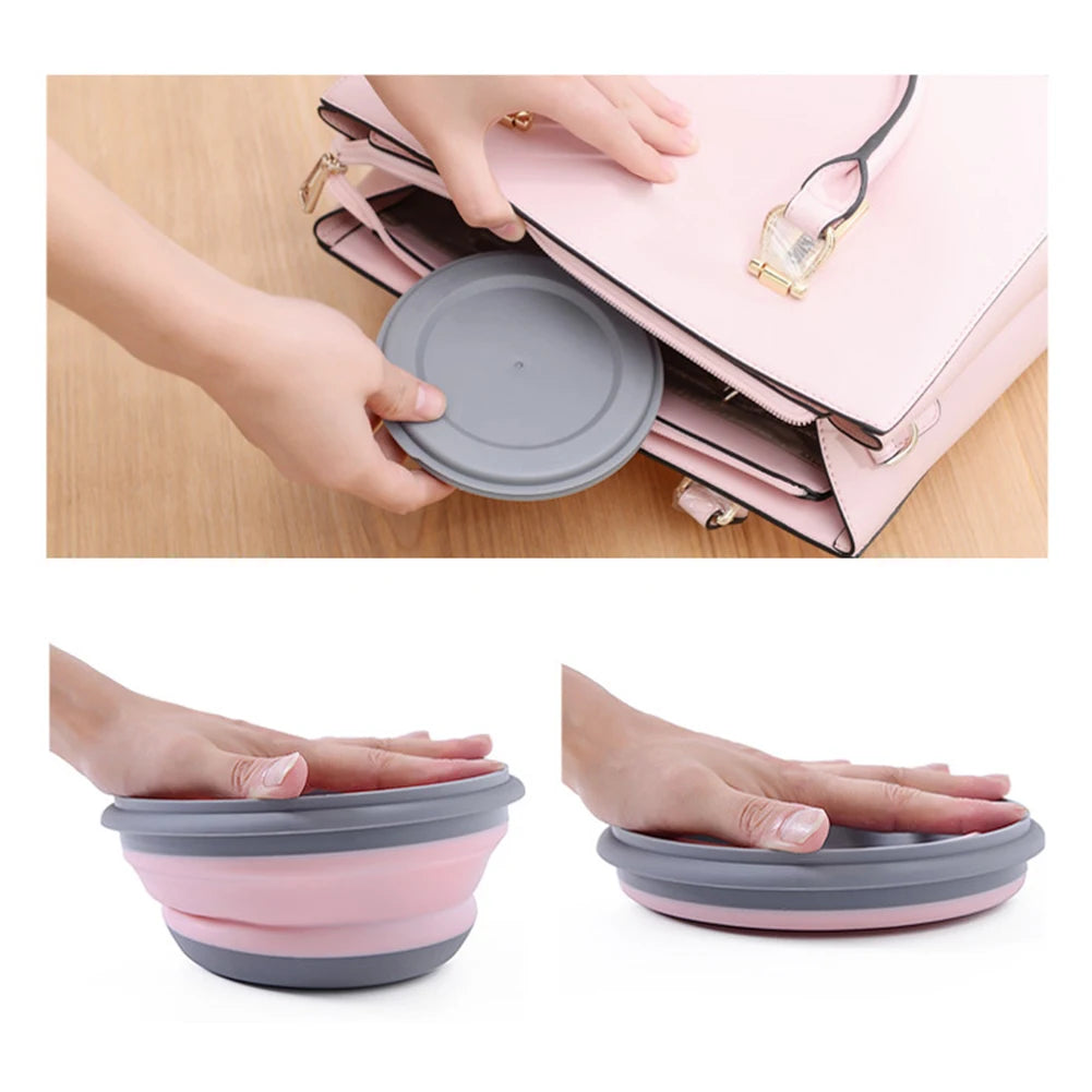 Portable Folding Lunch Box Bowl Sets Silicone 3Pcs/Set Food Container Outdoor Camping Tableware Set Foldable Salad Bowl with Lid Quick Pick Grocers