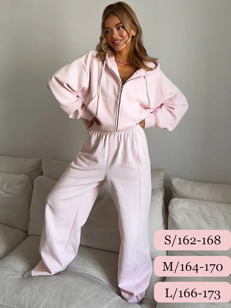 Autumn Women's Tracksuit with Zipper and Trousers Gary Casual Two Piece Set Women Casual Yellow  Pant Sports Suit with A Hood Quick Pick Grocers