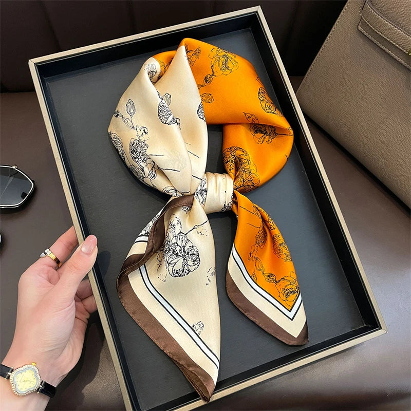 Bohemian Style Print Luxury Brand Silk Square Scarf Women Satin Shawls Neckerchief Wrap Scarves Bandana Hair Hjiab Floral Quick Pick Grocers