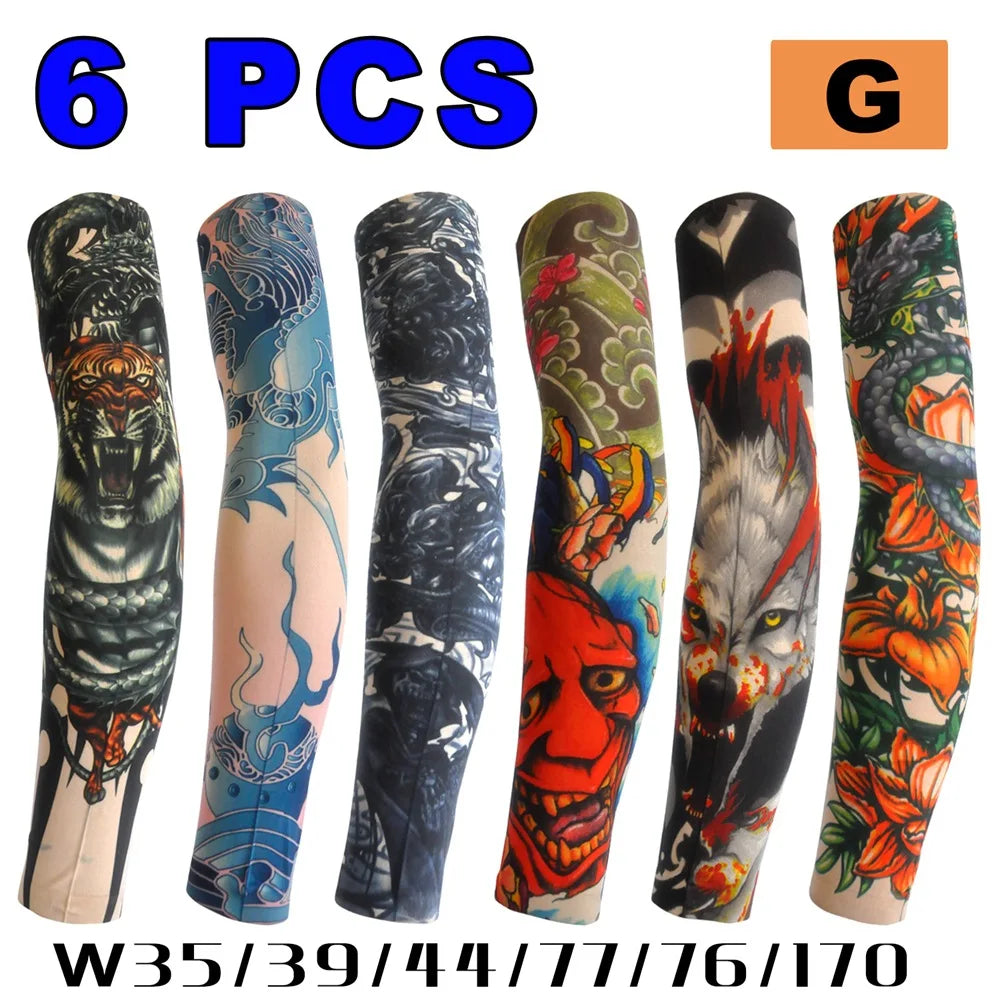 6 PCS Tattoo Sleeves Unisex Summer Cycling Sun Protection Arm Covers Beach Driving Fishing Breathable Nightclub Elastic Sleeves Quick Pick Grocers