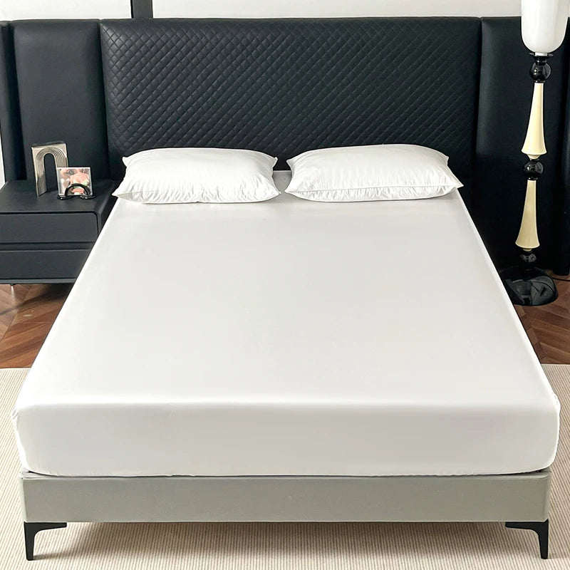 Satin Elastic Fitted Sheet Solid Mattress Cover 360 Band Bed Sheet for Single Double Couple King Queen Full Twin Bedsheet Quick Pick Grocers