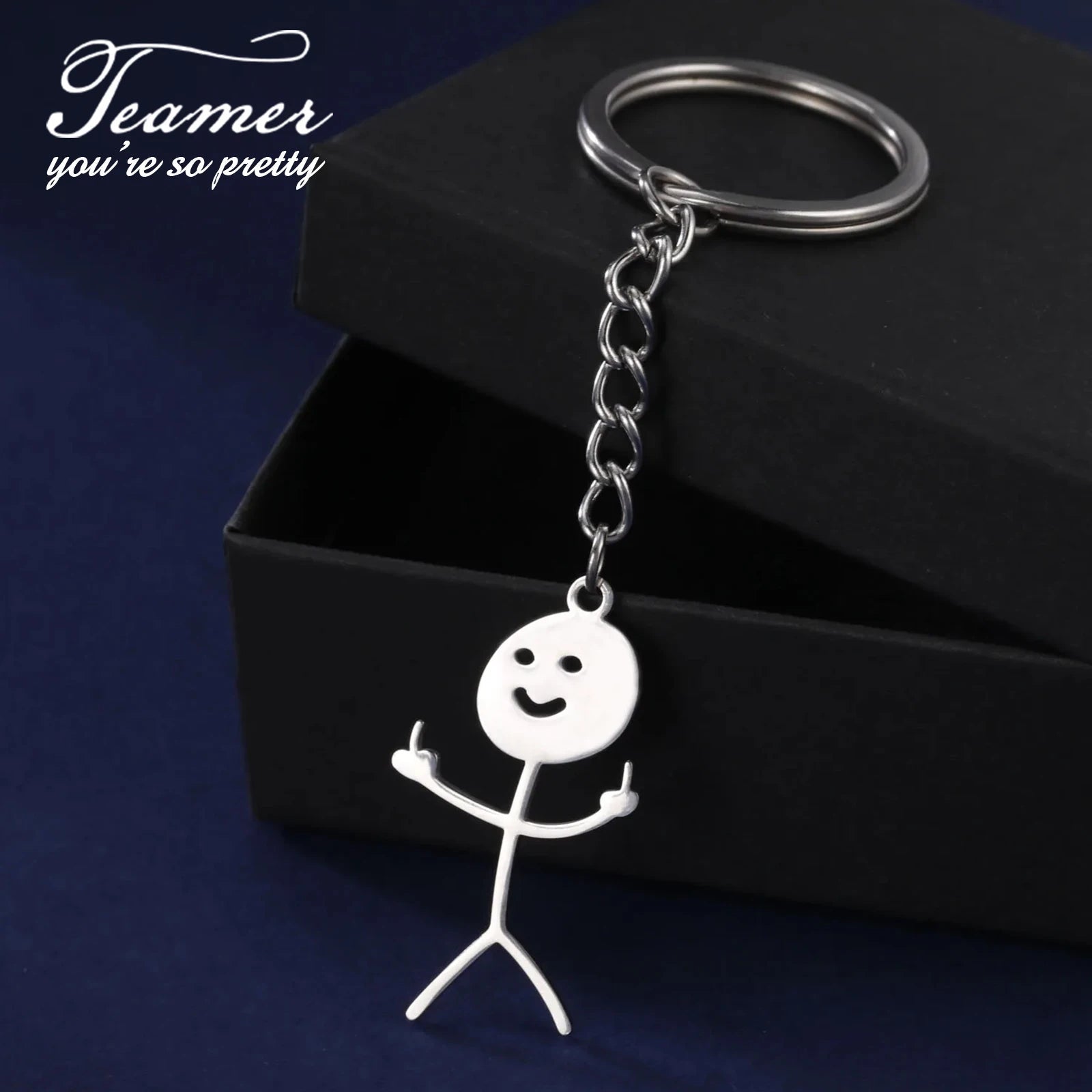 Teamer Funny Middle Finger Stickman Keychain 2025 Cute Trend School Bag Car Key Pendant Couple New Trinket Gift Keyring Econic Blanks