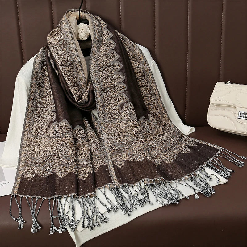Luxury Brand Autumn Cashmere Pashmina Shawl Lady Wrap Warm Winter Scarves Design Print Female Foulard Cotton Stoles Scarf 2023 Quick Pick Grocers