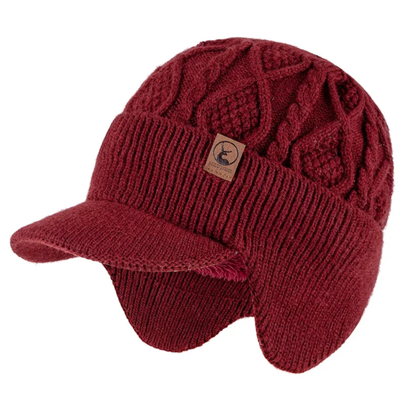 New Unisex Winter Hat Plush Fur Lined Warm Earflap Cap Stylish Soft Beanie Hat  Outdoor Thick Ski Sports Knitted Hat Purest Peak