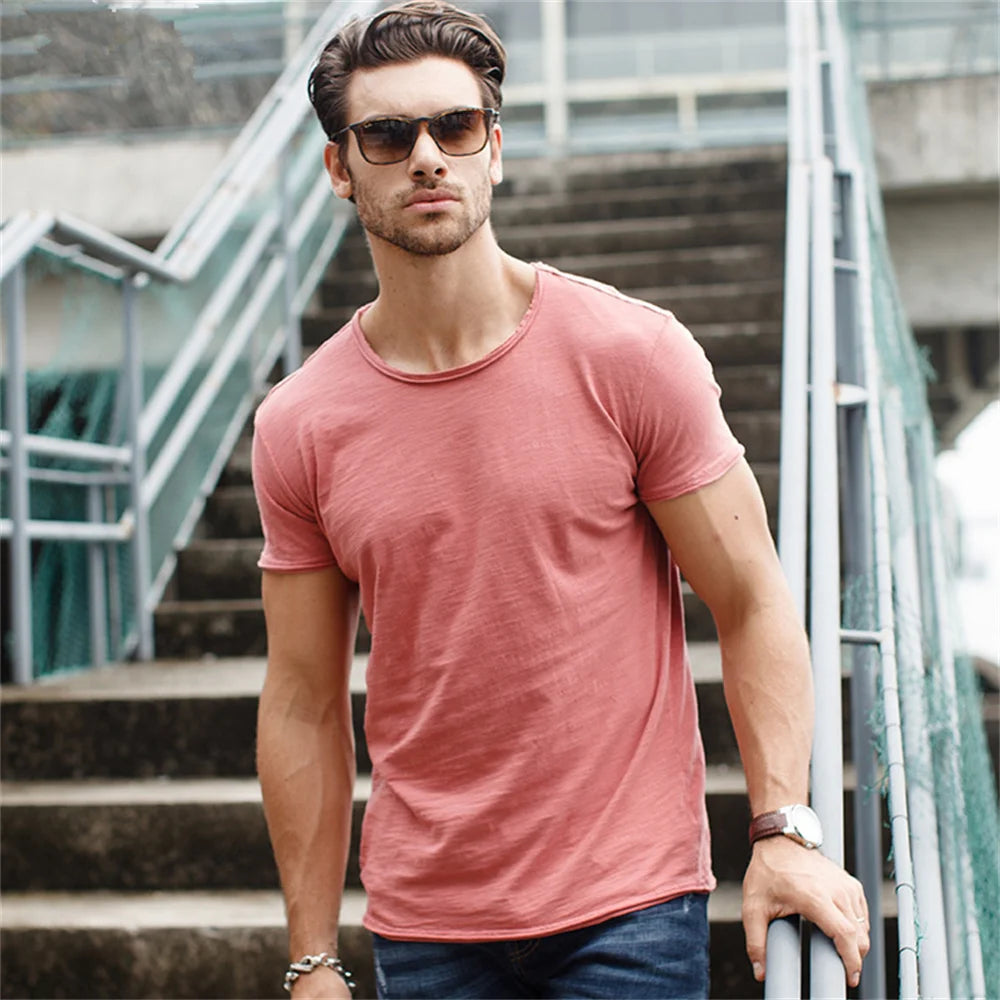 100% Cotton Men T-shirt Casual Soft Fitness Summer Thin T-shirts Men's Home Clothes O-Neck Short Sleeve Soild T Shirt for Men Quick Pick Grocers