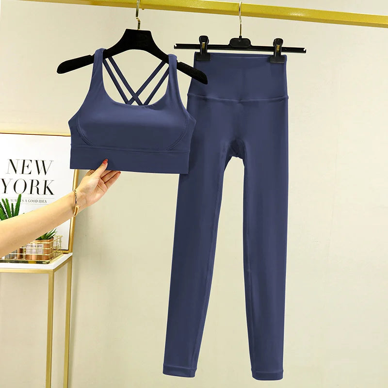 TRY TO BN Women's Tracksuit Yoga Sets Fitness Leggings Sports Bra Naked Sportwear Breathable Workout Two Pieces Suit Gym Clothes Quick Pick Grocers