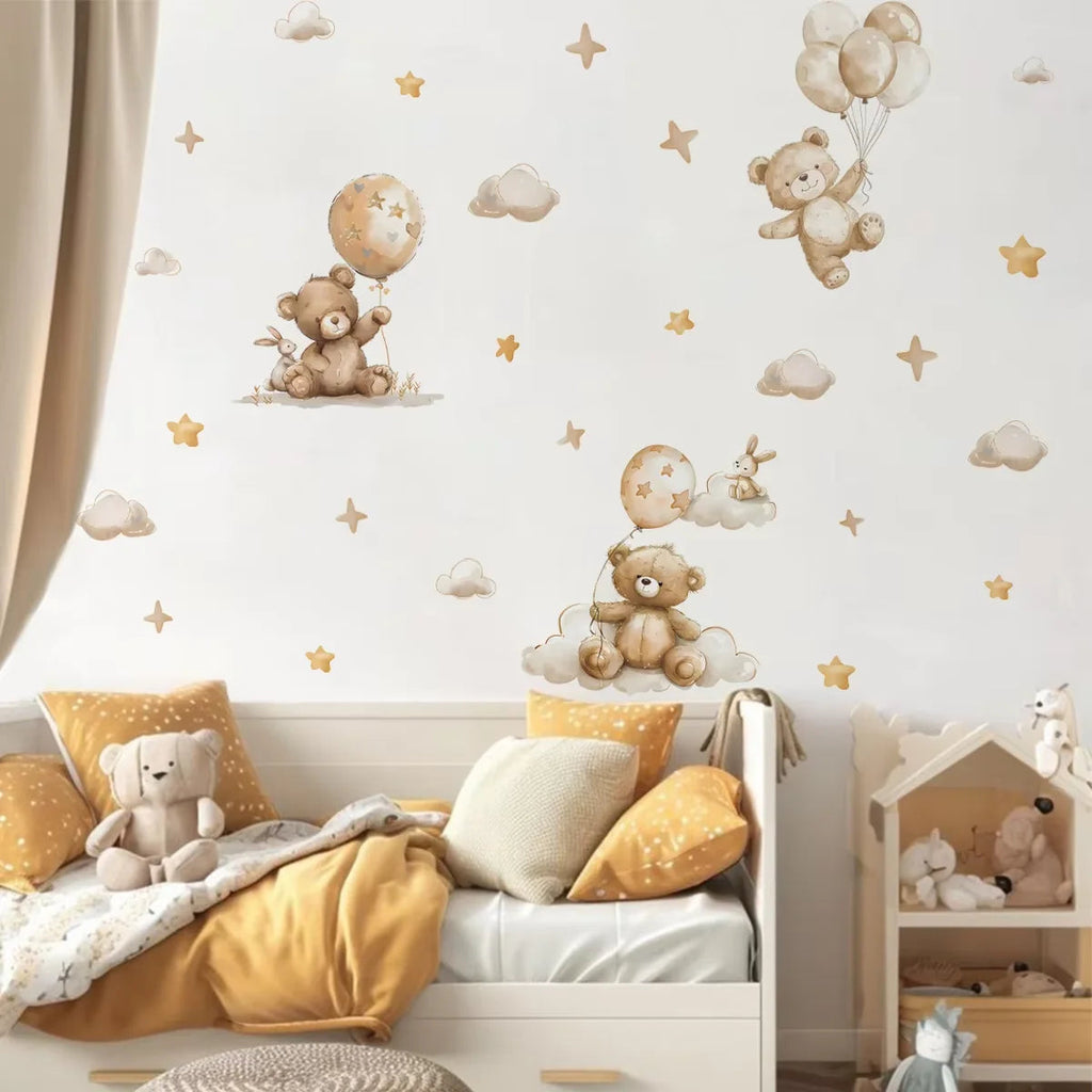 Pink Cartoon Bear Balloon Wall Stickers for Kids Room Decoration Baby Girls Baby Boys Room Wall Decals Kindergarten Nursery Room Quick Pick Grocers
