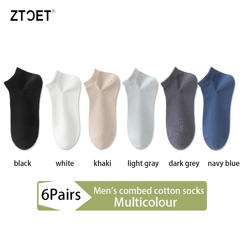 6Pairs High Quality Men Combed Cotton Socks Short Breathable Odor proof and antibacterial Business Spring Summer for Male sock Quick Pick Grocers
