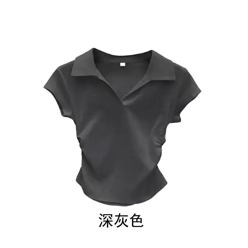 Cotton Summer Sexy Women's T Shirt Skinny Slim Basic Solid Crop Top Short Sleeve Polo TShirtCasual Top Tee for Women Quick Pick Grocers