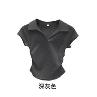 Cotton Summer Sexy Women's T Shirt Skinny Slim Basic Solid Crop Top Short Sleeve Polo TShirtCasual Top Tee for Women Quick Pick Grocers