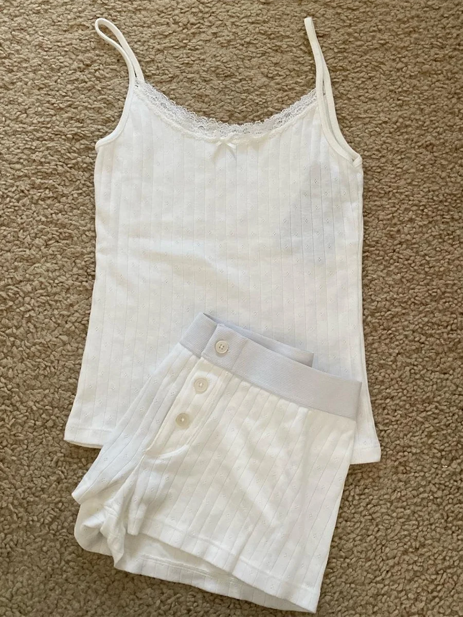 Strawberry Vest Shorts 2 Pieces Set Woman Eyelet Bow Slim Tank Top with Elastic Waist Patchwork Straight Short Pant Sweet Sets Quick Pick Grocers