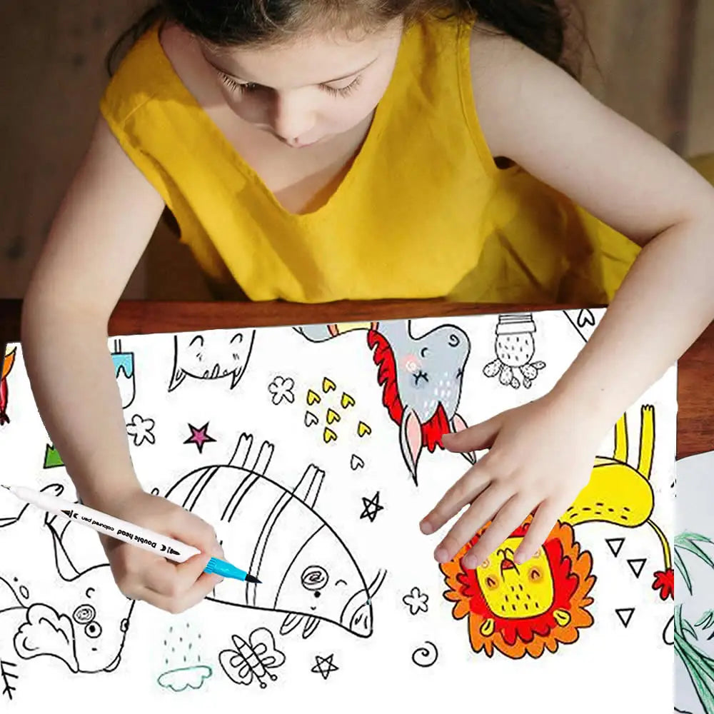 90cm Animal Canvas Children's Drawing Roll DIY Coloring Paper Roll Color Filling Graffiti Paper-cut Painting Educational School Quick Pick Grocers