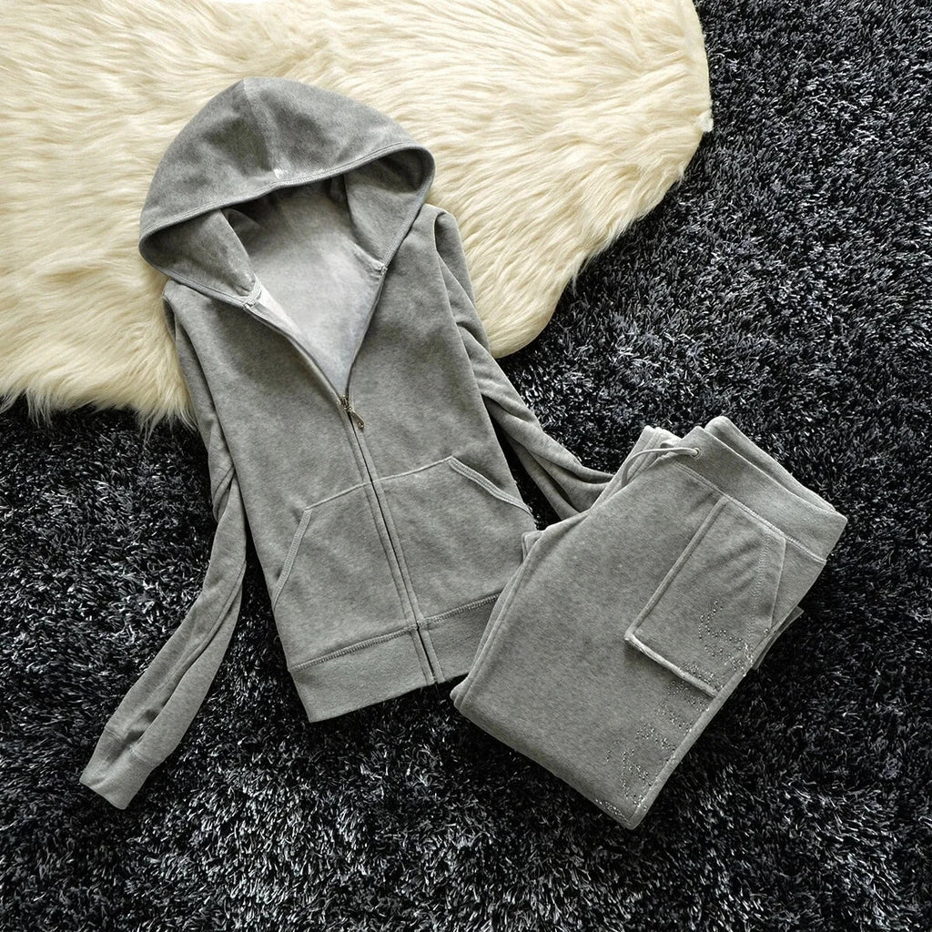 Winter Velvet Tracksuit for Women: Heavy Duty Fleece Lined Hoodie and Pants Set | Solid Color Warm Jogger Outfit Quick Pick Grocers