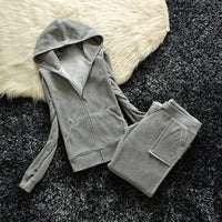 Winter Velvet Tracksuit for Women: Heavy Duty Fleece Lined Hoodie and Pants Set | Solid Color Warm Jogger Outfit Quick Pick Grocers