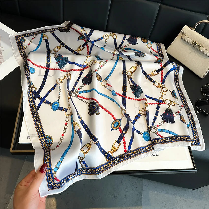 New Four Seasons Fashion Print Silk Square Scarf 70x70cm Fashionable Four Seasons Headband Luxury Sunscreen Shawl Bandannas Quick Pick Grocers