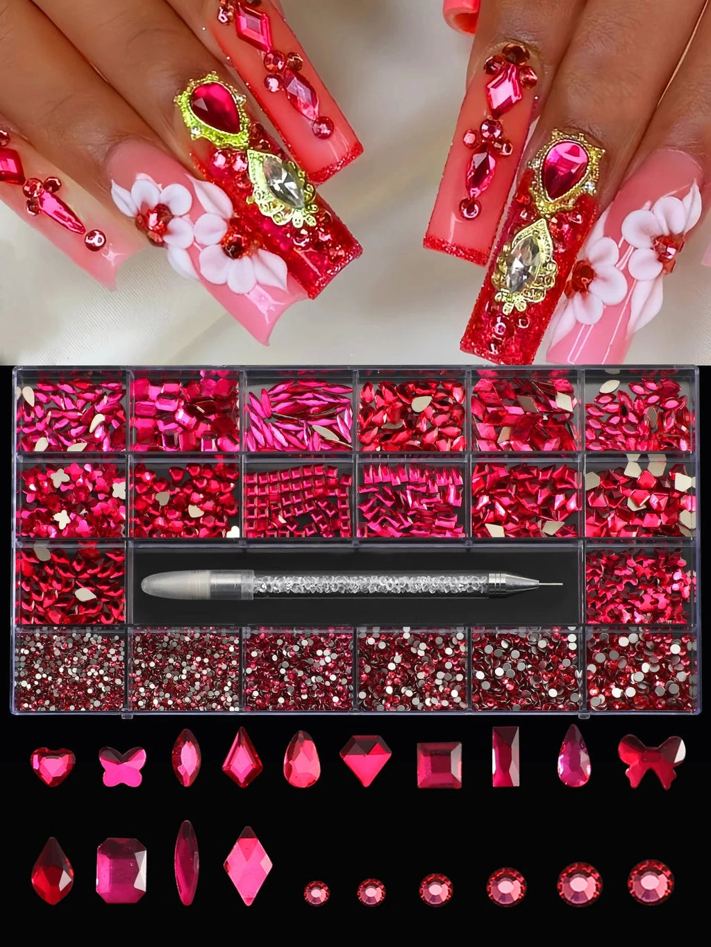 21 grid nail art diamond flat bottom glass diamond multi-style special-shaped diamond shiny nail rhinestone DIY nail art jewelry Econic Blanks