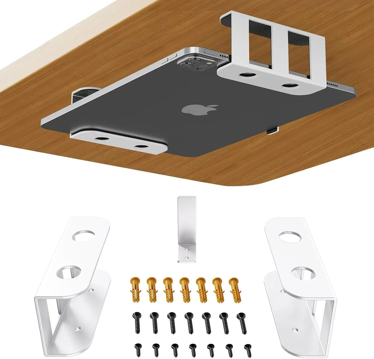 Under Desk Laptop Mount, Metal Under Desk Shelf Holder for Laptop, Mac Mini, Macbook, Keyboard with Anti-Scratch Silicone Quick Pick Grocers