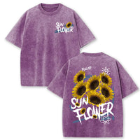 Lift Is Good Beautiful Sunflower Print Washed T Shirts Women Soft Cotton T-Shirt Street Creative Short Sleeve Summer Casual Tops Quick Pick Grocers