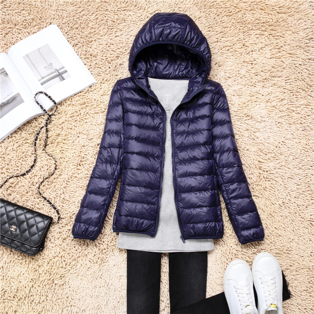 Women Puffer Jacket 15 Colors Plus Size 5XL 6XL 7XL 2025 New Spring Autumn Female Ultra Lightweight Packable Hooded Down Coats Quick Pick Grocers