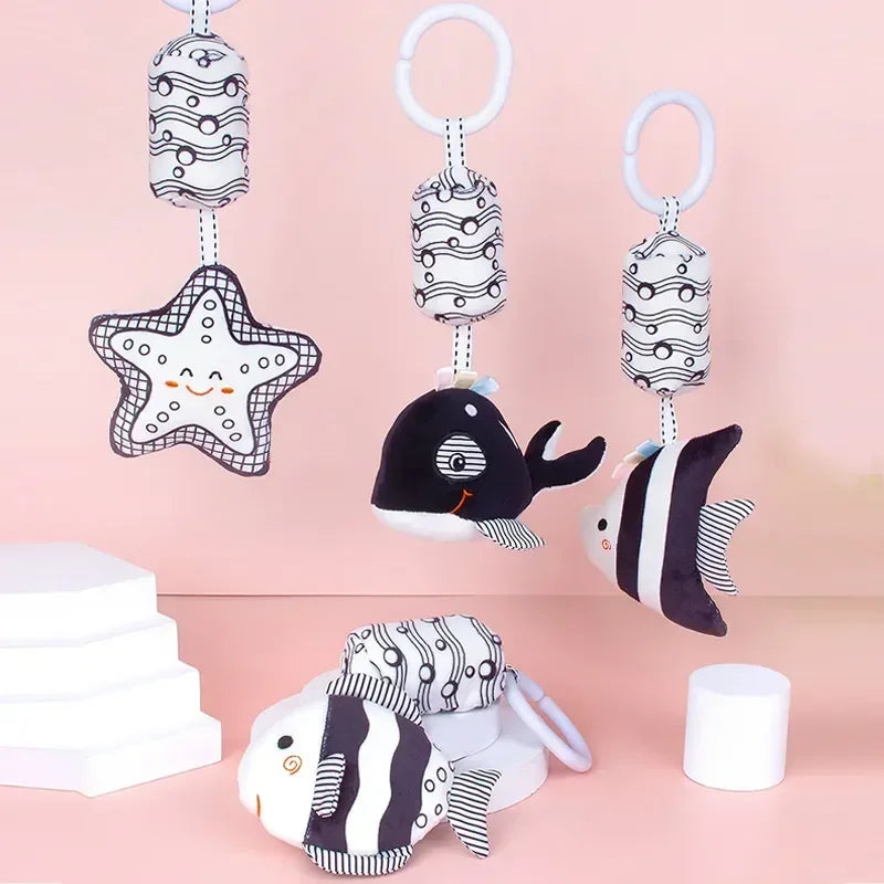 Stroller Bed Hanging Bell Plush Doll Baby Infant Rattles Newborn Black White Visual Grab Ability Training Toys игрушки для детей Purest Peak