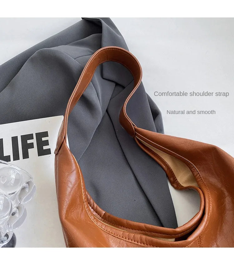 Autumn and Winter Vintage Women's Bag Large Capacity Suede Shoulder Bag Solid Color Simple Casual Commuter Bag Retro Handbags Quick Pick Grocers
