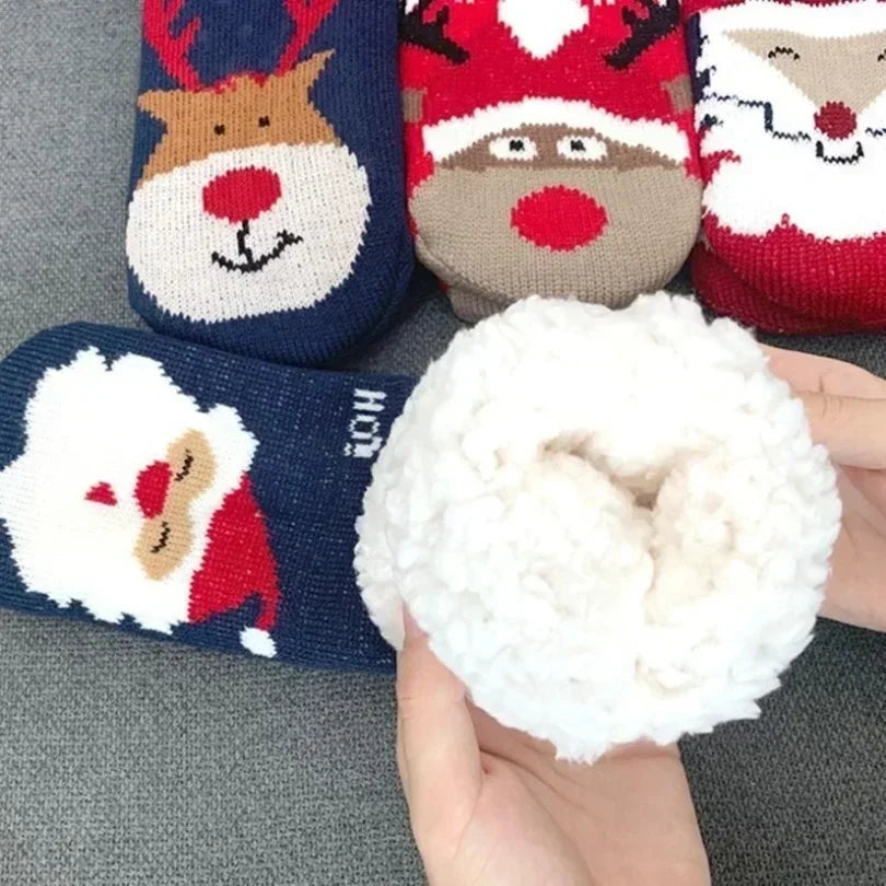Christmas Gift Slipper Socks Women Thermal Winter Warm Plush Non slip Grip Sleeping Floor Short Sock Fuzzy Fluffy Female Cartoon Quick Pick Grocers