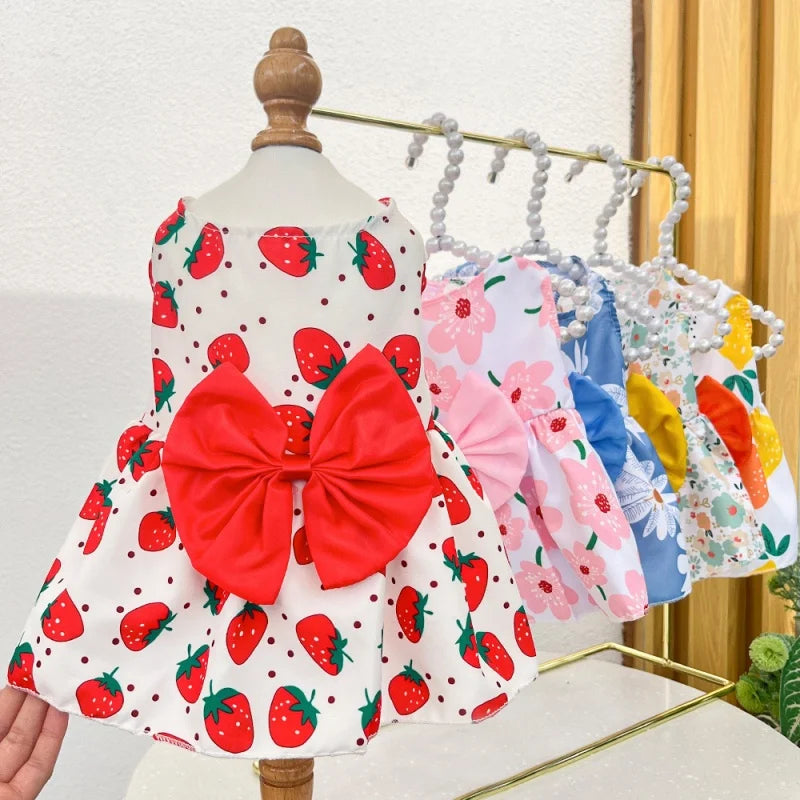 Dog Princess Dress Summer Kitten Pet Skirt Cute Printed Bow Lace Dog Dresses for Small Medium Puppies Poodle Chihuahua Apparel Quick Pick Grocers