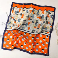2025 Silk Shawl Print Headscarf Cat Hair Wrap Neckerchief Female Satin Square Scarf For Women Headband Foulard Hijab Bandana Quick Pick Grocers