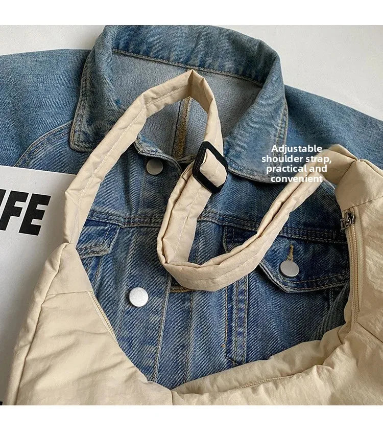 Trendy Women's Soft Cloth Shoulder Bag Solid Color Student 2026 Spring Y2k Casual Style Big Handbags Crossbody Bags for Women Quick Pick Grocers