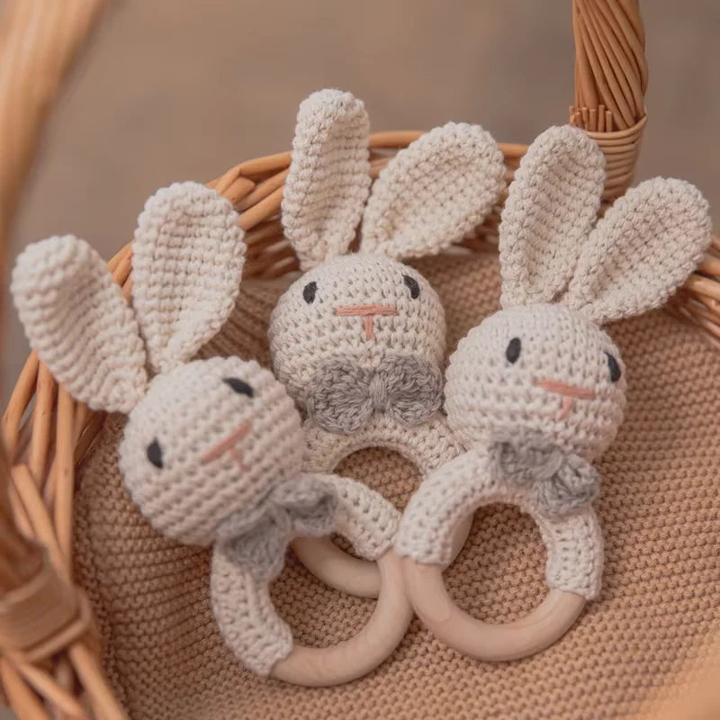 Baby Crochet Rattle Wooden Teether Toy BPA Free Wood Rodent Rabbit Rattle Baby Mobile Play Gym Newborn Educational Music Toys Purest Peak