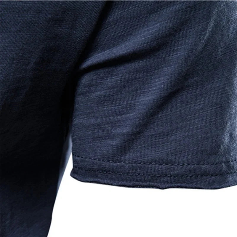 Brand Quality 100% Cotton Men T-shirt V-neck Fashion Design Slim Fit Soild Male Tops Tees Short Sleeve Quick Pick Grocers