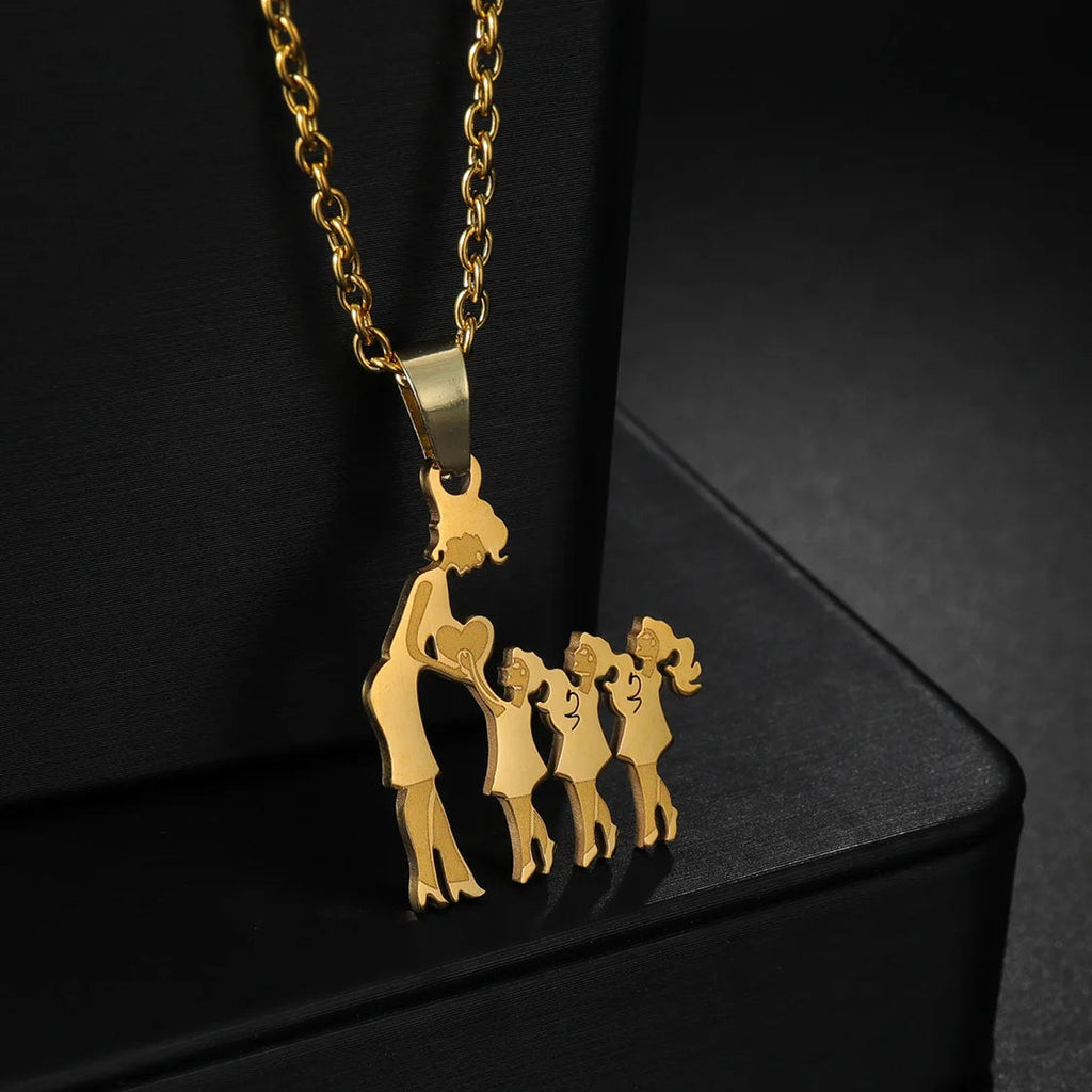 Girls Boy Children Stainless Steel Family Necklaces Mama Pendants Necklace Birthday Gifts For Women Jewelry Mother's Day Jewelry Quick Pick Grocers