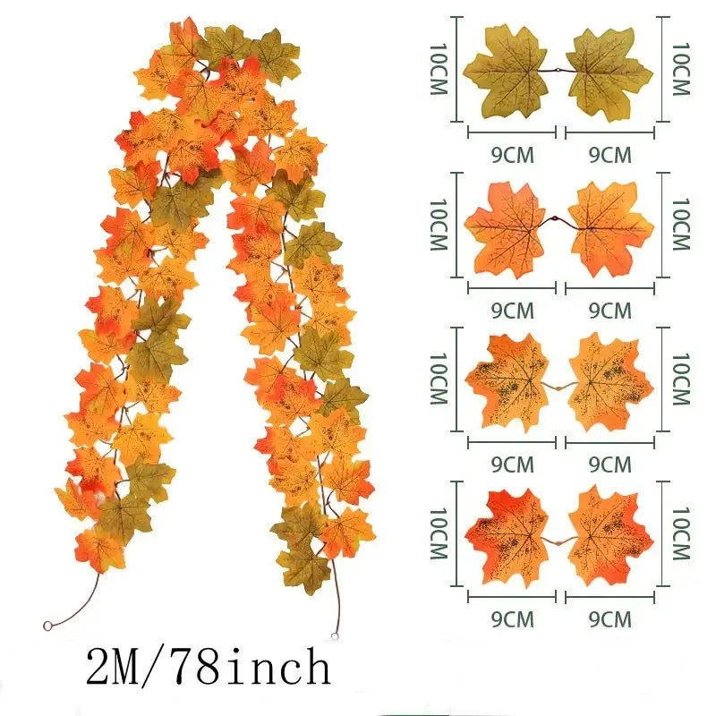 2M Artificial Fall Maple Leaf Garland Fake Plants Autumn Decor Leaves Vine for Thanksgiving Halloween Festivals Wedding Decora Quick Pick Grocers