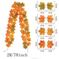 2M Artificial Fall Maple Leaf Garland Fake Plants Autumn Decor Leaves Vine for Thanksgiving Halloween Festivals Wedding Decora Quick Pick Grocers