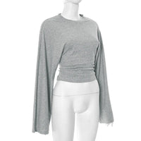Women's Long Sleeve O-Neck Skinny T-Shirt Monochromatic Crop Top Casual Y2K Streetwear Fashion Pullover Summer Outfit Quick Pick Grocers