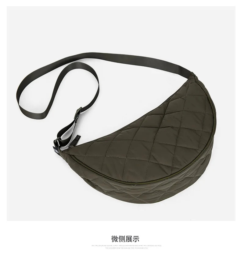 Waist Half Moon Belt Bag Solid Color Crossbody Bag Large Capacity Shoulder Bags Portable Nylon Plaid Travel Bags for Commuting Quick Pick Grocers