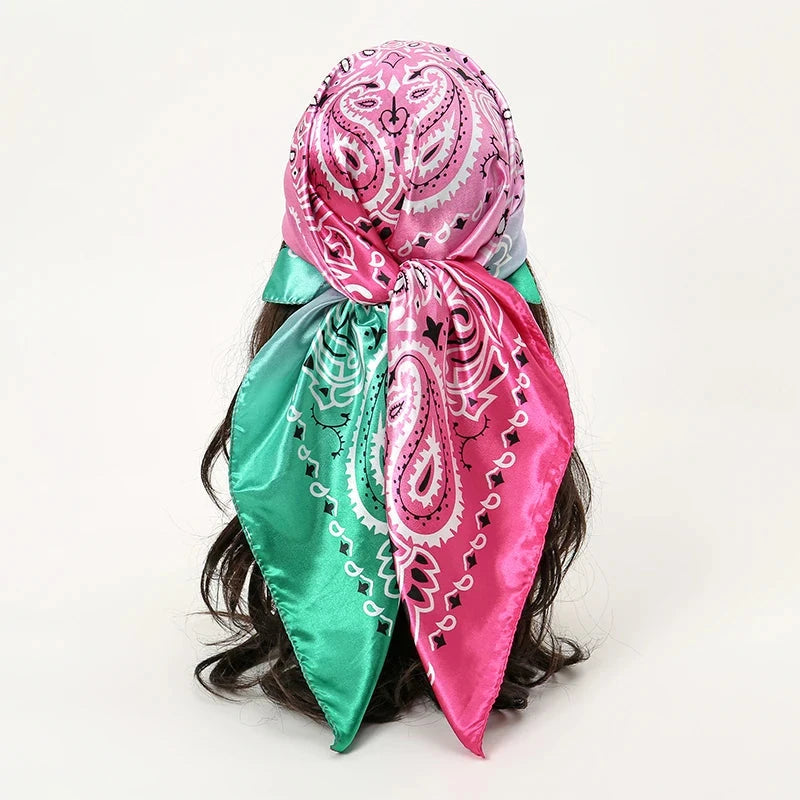 Satin Square Scarf Women Muslim Hijab Elegant 2025 Print Silk Neckerchief Shawl Wraps Headband Handle Hair Accessories Bandana Econic Blanks